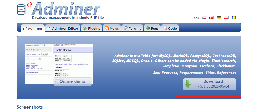 adminer  配置  web界面 管理MSSQL mysql